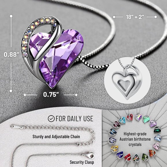 Infinity Love Birthstone Heart Pendant Light Purple Necklace Women Mom Silver - Picture 3 of 8